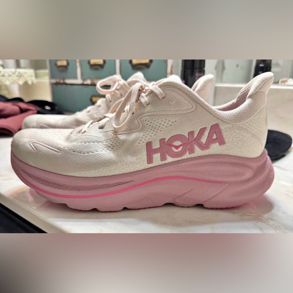 Hoka Women's Cream & Pink Running Sneakers